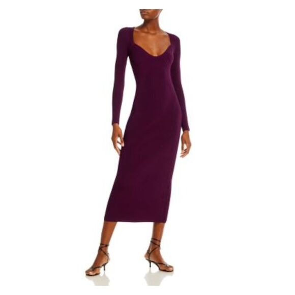 JASON WU Womens Purple Long Sleeve V Neck Midi Evening Sweater Dress L - Picture 1 of 2